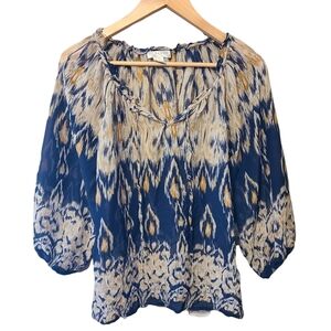 Kenar blue yellow  mid length sleeves see through blouse shirt